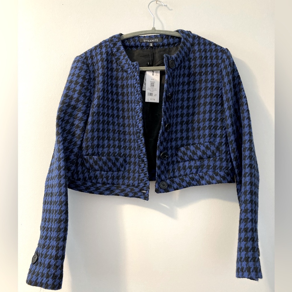 Dynamite Shauna Checkered Cropped Blazer